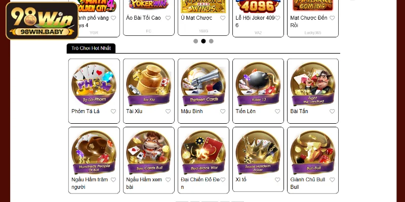 3 tựa game bài 98Win ăn khách nhất trên nền tảng