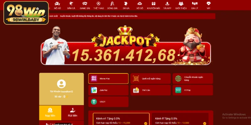 Đăng ký acc 98Win -> Nạp tiền