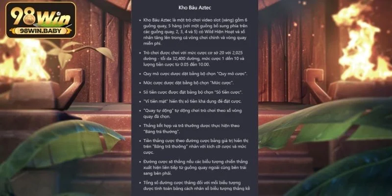 Khám phá các hệ số thưởng hấp dẫn tại Kho Báu Aztec 98Win